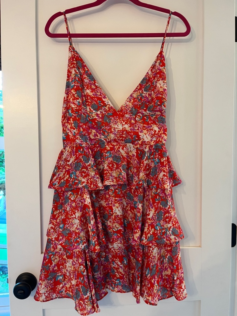 Red Floral Tiered Mini Dress